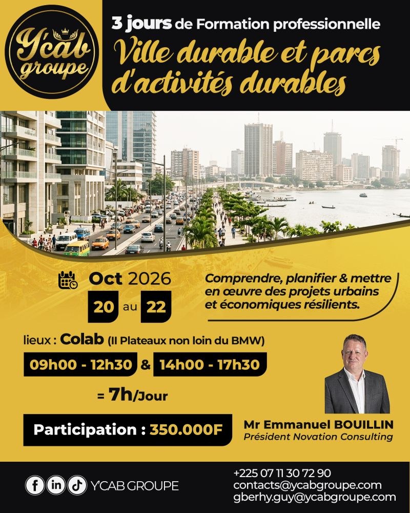 Affiche de la formation Ville durable et parcs d'activités durables, du 20 au 22 octobre 2026 à Abidjan